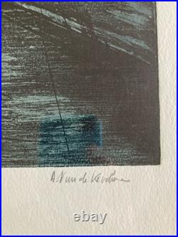 Lithographie Abstrait Abstraction Géométrique Art 1980 A Identifier Gravure XXe