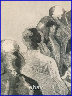 Lithographie Expressionniste Foule Gravure Mizoni Etching Ancien Old Original