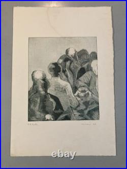 Lithographie Expressionniste Foule Gravure Mizoni Etching Ancien Old Original