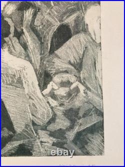 Lithographie Expressionniste Foule Gravure Mizoni Etching Ancien Old Original