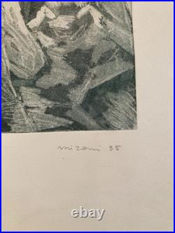 Lithographie Expressionniste Foule Gravure Mizoni Etching Ancien Old Original