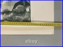 Lithographie Expressionniste Foule Gravure Mizoni Etching Ancien Old Original