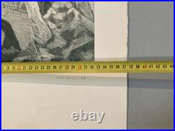 Lithographie Expressionniste Foule Gravure Mizoni Etching Ancien Old Original
