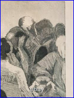 Lithographie Expressionniste Foule Gravure Mizoni Etching Ancien Old Original