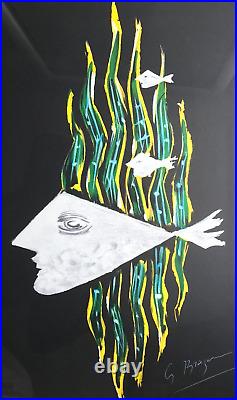 Lithographie G BRAQUE Surréalisme poisson tableau peinture vintage antique
