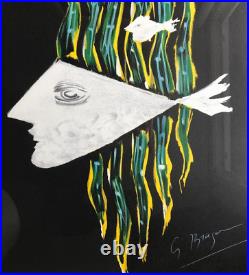 Lithographie G BRAQUE Surréalisme poisson tableau peinture vintage antique