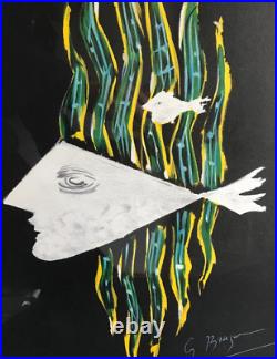Lithographie G BRAQUE Surréalisme poisson tableau peinture vintage antique