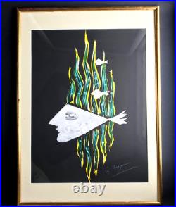 Lithographie G BRAQUE Surréalisme poisson tableau peinture vintage antique