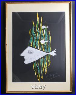 Lithographie G BRAQUE Surréalisme poisson tableau peinture vintage antique