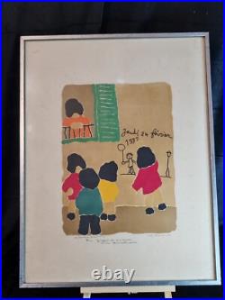 Lithographie Georges Doussot Epreuve d'artiste Enfant jouant 1972 Lithographie Georges Doussot Epreuve d'artiste Enfant jouant 1972