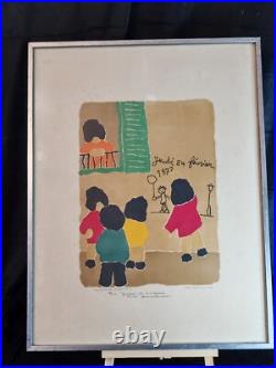 Lithographie Georges Doussot Epreuve d'artiste Enfant jouant 1972 Lithographie Georges Doussot Epreuve d'artiste Enfant jouant 1972