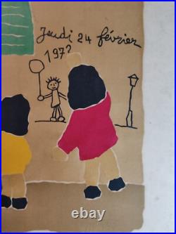 Lithographie Georges Doussot Epreuve d'artiste Enfant jouant 1972 Lithographie Georges Doussot Epreuve d'artiste Enfant jouant 1972