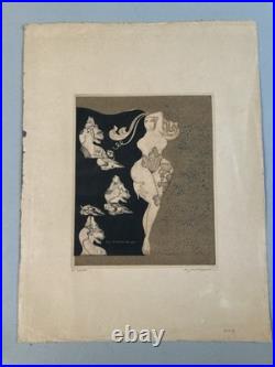 Lithographie Gravure Signée Japon Femme Estampe Ancien 1970 Ancien À Identifier