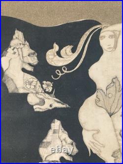 Lithographie Gravure Signée Japon Femme Estampe Ancien 1970 Ancien À Identifier