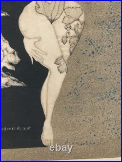 Lithographie Gravure Signée Japon Femme Estampe Ancien 1970 Ancien À Identifier
