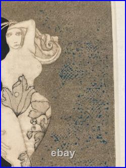 Lithographie Gravure Signée Japon Femme Estampe Ancien 1970 Ancien À Identifier