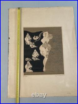 Lithographie Gravure Signée Japon Femme Estampe Ancien 1970 Ancien À Identifier