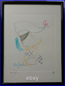 Lithographie Originale De Jean Cocteau, Arlequin, cachet d'atelier, numérotée