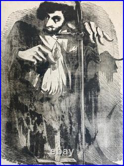 Lithographie Portrait Durandeau 1930 À Identifier Gravure Litho Théâtre Estampe