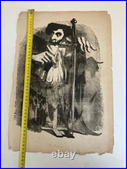 Lithographie Portrait Durandeau 1930 À Identifier Gravure Litho Théâtre Estampe