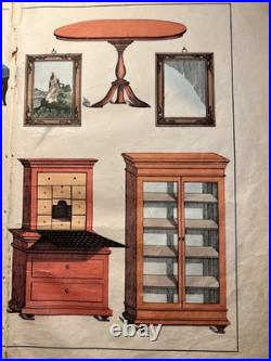 Lithographie ancienne 1838 tableau colorié main aquarelle brocante art