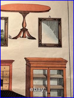 Lithographie ancienne 1838 tableau colorié main aquarelle brocante art