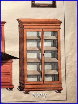 Lithographie ancienne 1838 tableau colorié main aquarelle brocante art