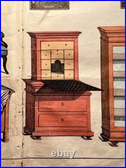 Lithographie ancienne 1838 tableau colorié main aquarelle brocante art