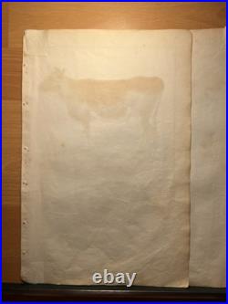 Lithographie ancienne 1838 tableau colorié main aquarelle brocante art