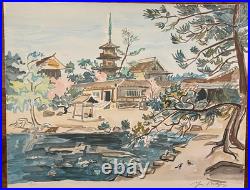 Lithographie ancienne Y. Brayer, signé, numéroté, 52/60, paysage du Japon, 1971