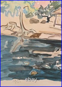 Lithographie ancienne Y. Brayer, signé, numéroté, 52/60, paysage du Japon, 1971