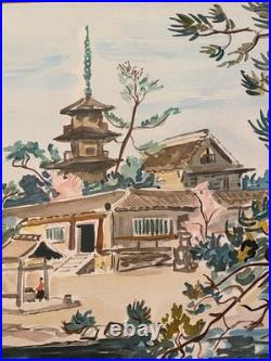 Lithographie ancienne Y. Brayer, signé, numéroté, 52/60, paysage du Japon, 1971