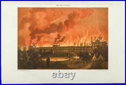 Lithographie de 1873. Incendie du Palais des Tuileries. Commune de Paris (1871)