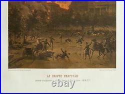 Lithographie de 1873. La Sainte Chapelle et les incendies. Commune de Paris