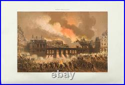 Lithographie de 1873. Le Palais Royal Incendie de 1871. Commune de Paris