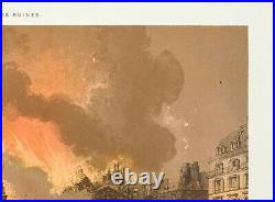 Lithographie de 1873. Le Palais Royal Incendie de 1871. Commune de Paris