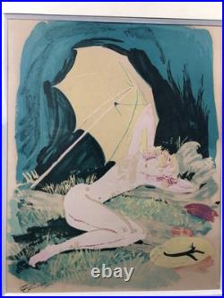 Lithographie, estampe par Jean Gabriel Domergue Nu sous un parasol