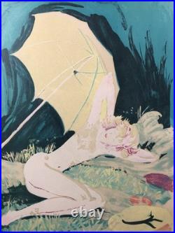 Lithographie, estampe par Jean Gabriel Domergue Nu sous un parasol