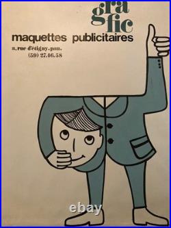 Lithographie litho Originale Publicité Art 1971 Ancien Gravure Estampe Homme