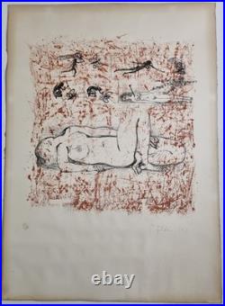 Lithographie originale, Nu féminin et figures oniriques, 1966, numérotée 43/100