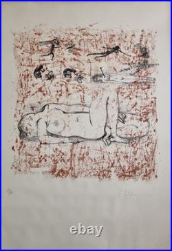 Lithographie originale, Nu féminin et figures oniriques, 1966, numérotée 43/100