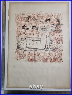 Lithographie originale, Nu féminin et figures oniriques, 1966, numérotée 43/100
