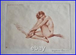 Lithographie originale Suzanne Meunier signée, nu féminin Art Déco, 1937