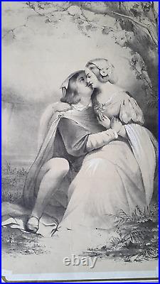 Lithographie originale XIXème d'apres Frappaz scène romantique amour couple