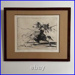 Lithographie par Claude Weisbuch représentant un cavalier casqué XXe A6023