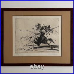 Lithographie par Claude Weisbuch représentant un cavalier casqué XXe A6023
