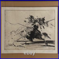Lithographie par Claude Weisbuch représentant un cavalier casqué XXe A6023