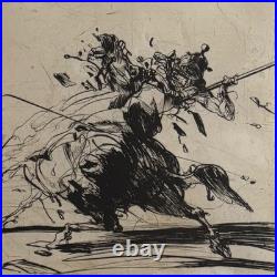 Lithographie par Claude Weisbuch représentant un cavalier casqué XXe A6023
