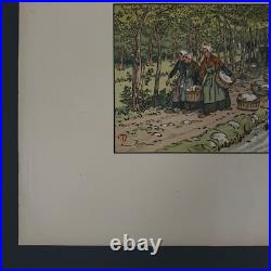 Lithographie par Henr Rivière Le Beau Pays de Bretagne Lavoir à Tréboul A5587