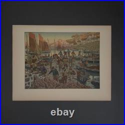 Lithographie par Henri Rivière Au Vent de Noroît Le Port A5825